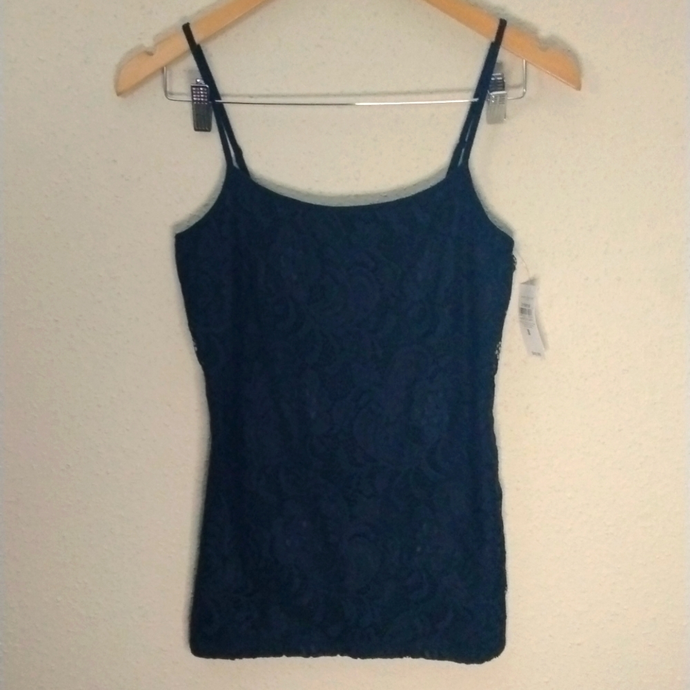 ANN TAYLOR Dark Blue Lace Tank Top